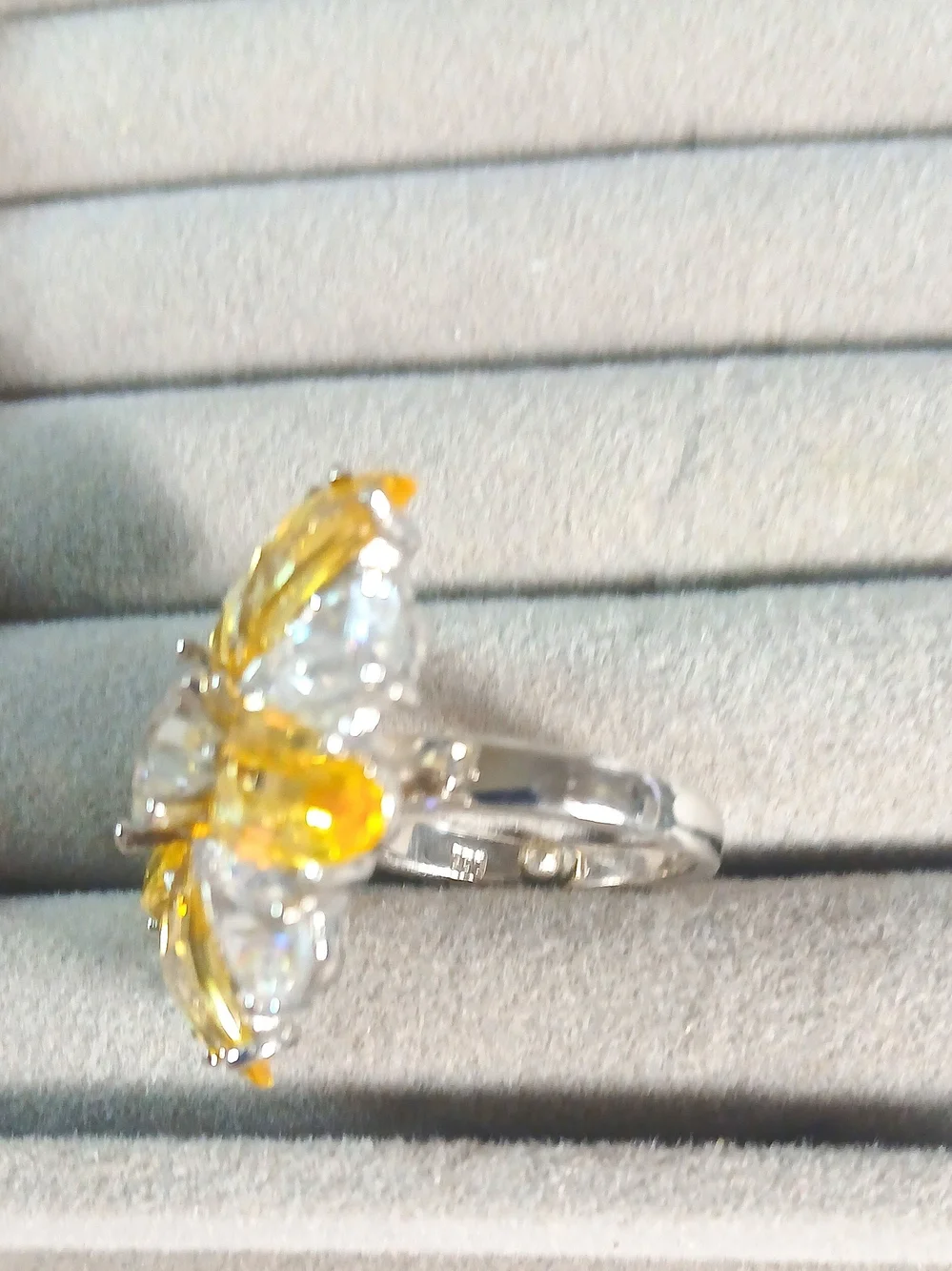Yellow and Clear Flower Statement Ring - Women Jewelry Sterling Silver